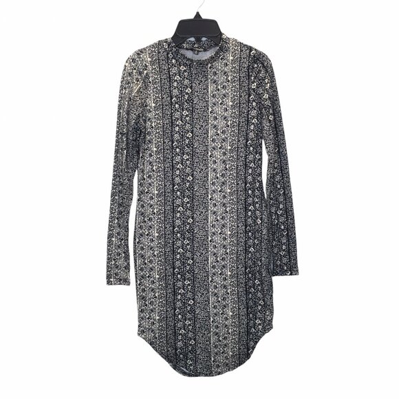 Love Cameron LA Dress Size Large Black Floral Long Sleeve Stretch Mini Bodycon - Picture 2 of 10